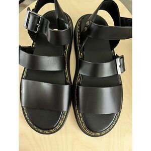 DR MARTENS MEN's 11 GRYPHON DOUBLE STITCH BRANDO BLACK LEATHER SANDALS NEW
